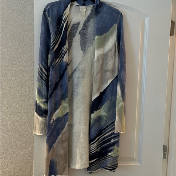 Chico's Sweaters - Chico's Blue and Cream Open Front Cardigan
